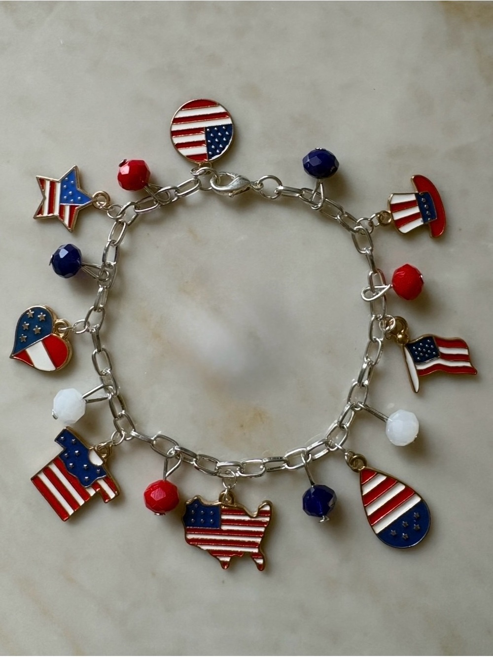 Patriotic Red, White & Blue Charm Bracelet - Women Jewelry